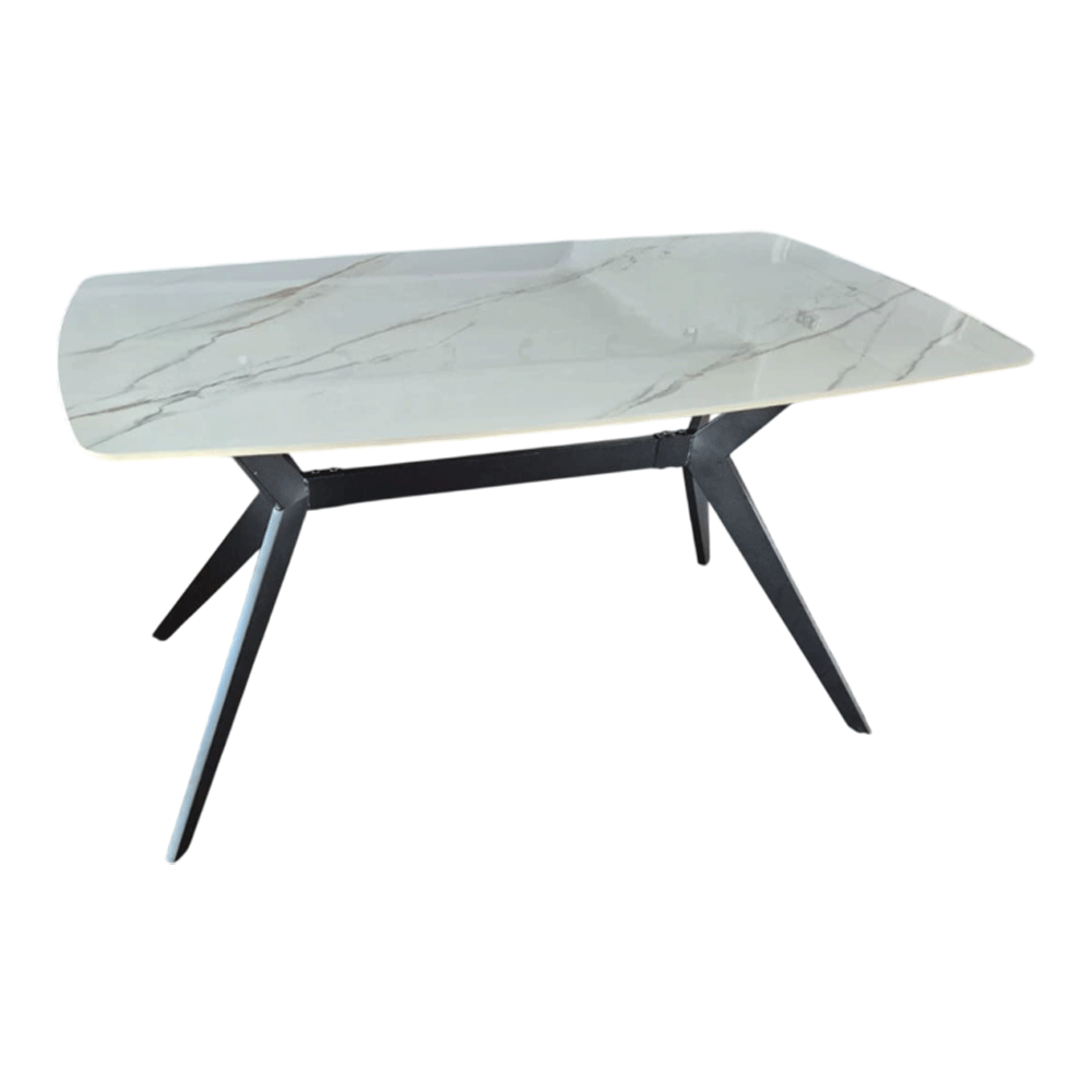 Set masa living Elegant FDT4, blat caramica, structura metalica, 140x80x75 cm, alb/maro si 6 scaune Doina FDC2, tapiterie catifea, 90 kg, bej [2]