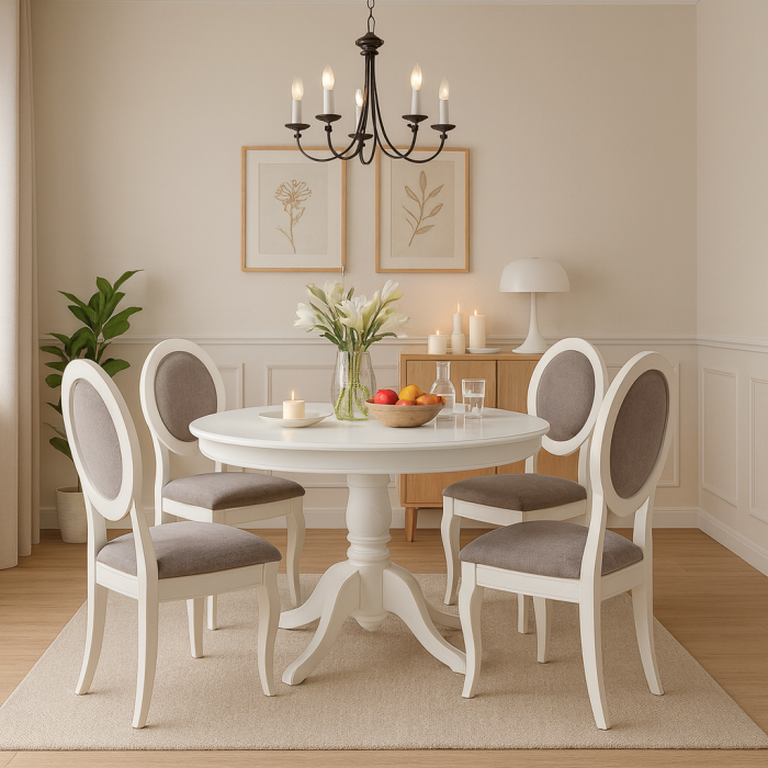 Set masa living HM William cu 4 scaune HM Barock, alb, design modern [3]