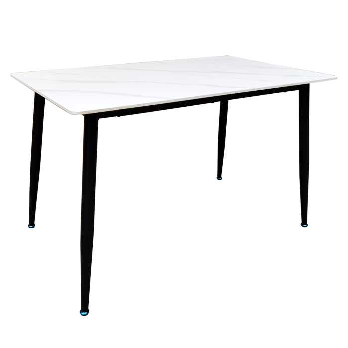 Set masa living Lineo FDT1, blat ceramica, structura metalica, 140x80x75 cm, alb/maro si 6 scaune Gloria FDC20, tapiterie catifea, 90 kg, bej [4]