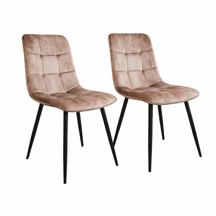 Set masa living Lineo FDT1, blat ceramica, structura metalica, 140x80x75 cm, alb/maro si 6 scaune Rizea FDC4, tapiterie catifea, 90 kg, bej [2]