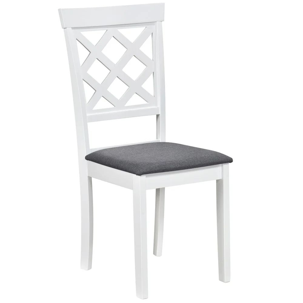 Set masa living plianta Philadelphia, MDF, lemn masiv, rotunda, 55/90 x 90 x 74,8 cm si 4 scaune Vienna, tapiterie stofa, 94x49x40 cm, alb [5]
