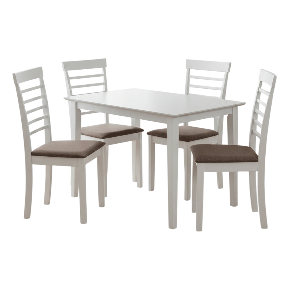 Set masa living si bucatarie Bali, MDF, 112x72x74 cm si 4 scaune Montreal, lemn masiv, tapiterie stofa, 100 kg, alb [3]