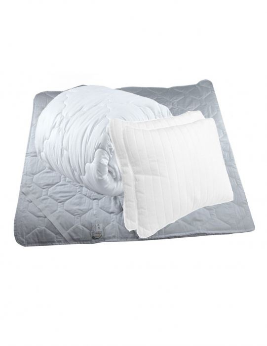 Set saltea confortabil cu perne si pilota, 180x200 cm, imbracata in tesatura alba cu model [3]