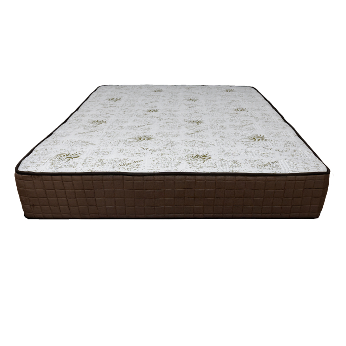 Set saltea Lotus Forte Super ortopedica 140x200x30 cu perne din microfibra, prezentata pe un pat negru. [2]