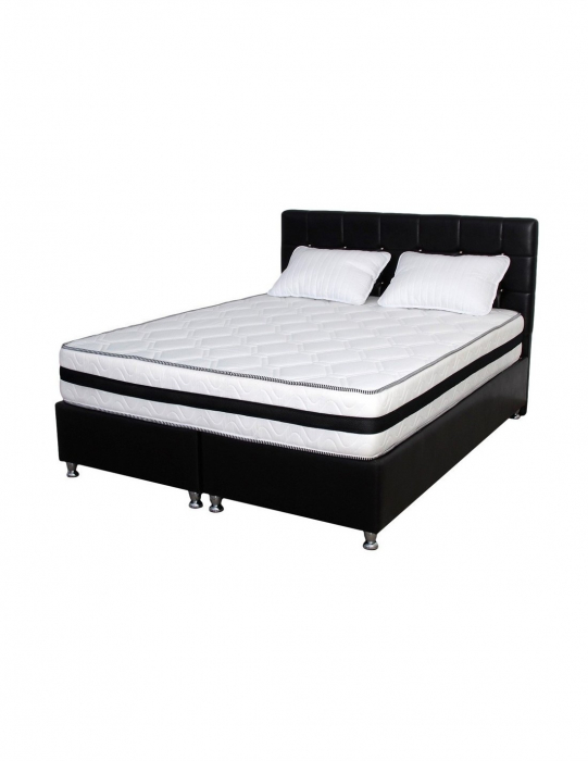 Set complet pat: saltea Memory Foam, perne și pilotă iarnă pe un pat negru [3]
