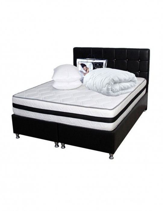 Set pat negru cu saltea Memory Foam Crin, perne albe si pilota de vara [2]