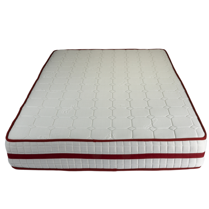 Set saltea ortopedica Roza Super Lux 140x200x26 cm cu 2 perne microfibra 50x70 cm pe un pat negru [10]