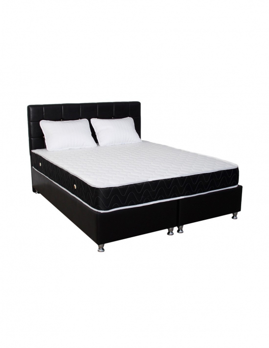 Set pat complet cu saltea superortopedica Lux Praga 160x190 si tăblie neagră capitonată [5]