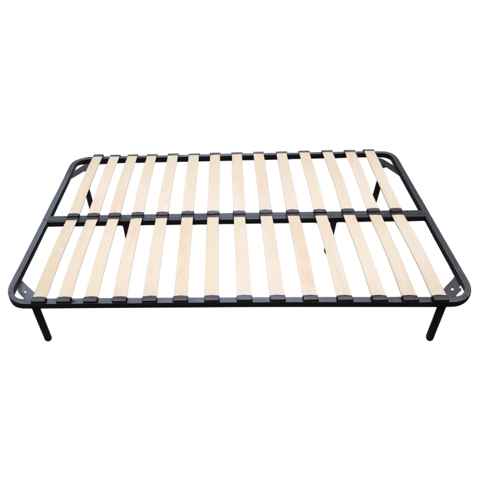 Somiera metalica fixa pentru pat 120x190, 6 picioare, 30 lamele lemn fag, benzi textile, suport saltea ferm, negru [5]