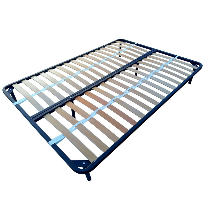 Somiera metalica fixa pentru pat dublu 160x190, 6 picioare, 30 lamele lemn fag, benzi textile, suport saltea ferm, negru [3]