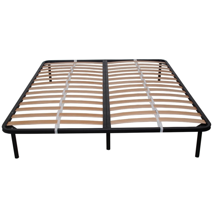 Somiera metalica fixa pentru pat dublu 160x190, 6 picioare, 30 lamele lemn fag, benzi textile, suport saltea ferm, negru [4]