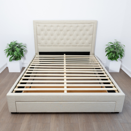 Pat Austin 140x200 cu sertar frontal și somieră, crem – tăblie capitonată [3]