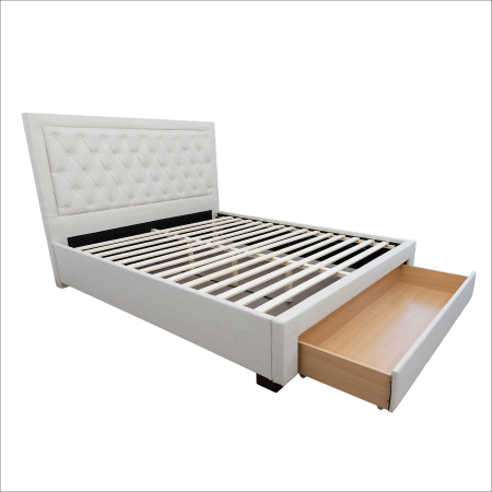 Pat Austin 140x200 cu sertar frontal și somieră, crem – tăblie capitonată [4]