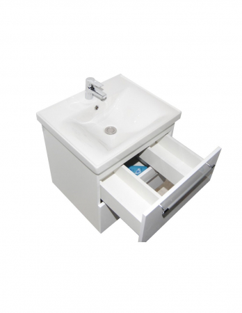 Mobilier baie alb cu lavoar ceramic si manere cromate, picioare cromate reglabile [4]