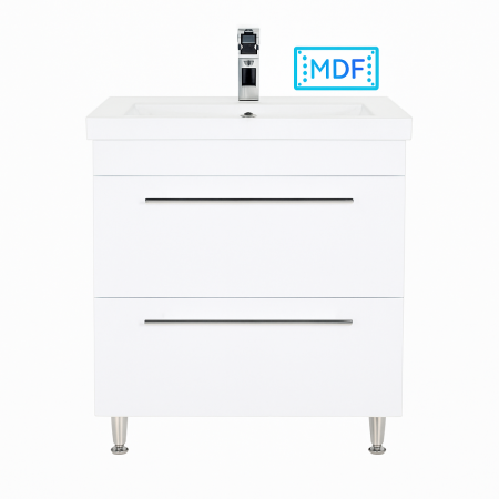 Mobilier baie alb cu lavoar ceramic si manere cromate, picioare cromate reglabile [1]