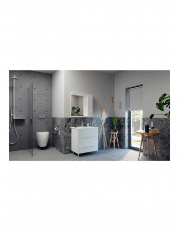 Mobilier baie alb cu lavoar ceramic si manere cromate, picioare cromate reglabile [3]