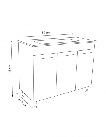 Baza si lavoar baie GN0541 alb 80 cm cu 3 usi si picioare cromate [4]