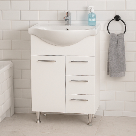 Baze cu lavoar - Set mobilier baie GN1531 cu lavoar ceramic alb si picioare cromate