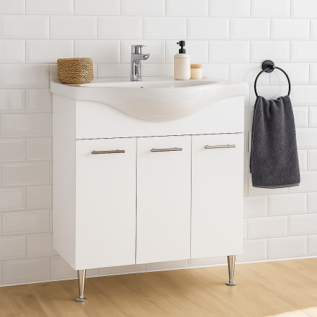 Baze cu lavoar - Set mobilier baie alb GN1531 cu lavoar din ceramica si 3 usi