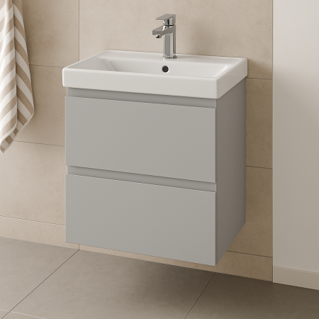 Baze cu lavoar - Set baza si lavoar baie suspendat gri deschis CS9721, 50 cm, cu 2 sertare soft close