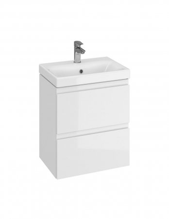 Set mobilier baie suspendat CS9731, 50 cm, alb lucios, cu sertare și lavoar ceramic [2]
