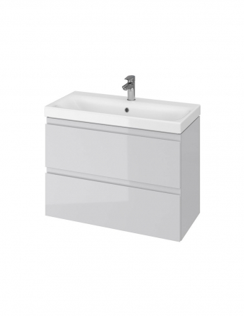 Mobilier baie suspendat gri lucios cu lavoar ceramic si 2 sertare [1]