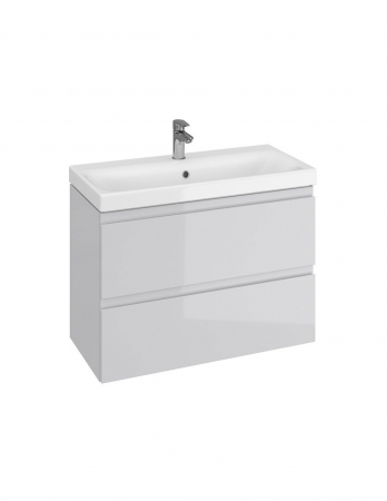 Mobilier baie suspendat gri lucios cu lavoar ceramic si 2 sertare [2]