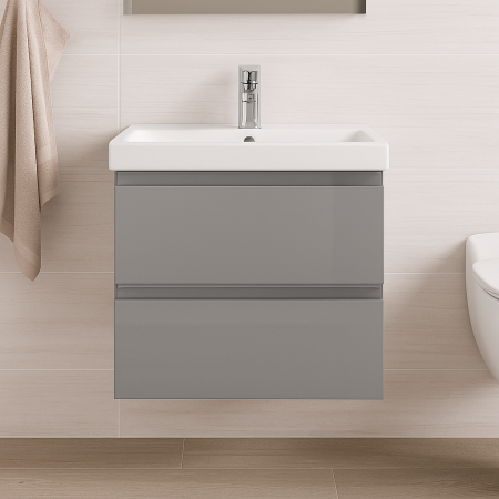 Baze cu lavoar - Set mobilier baie suspendat CS9761, 60 cm, gri lucios, cu lavoar