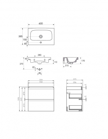 Set mobilier baie suspendat CS9761, 60 cm, gri lucios, cu lavoar [5]