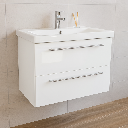 Baze cu lavoar - Set baie suspendat GN0541 - Baza alba lucioasa cu lavoar ceramic