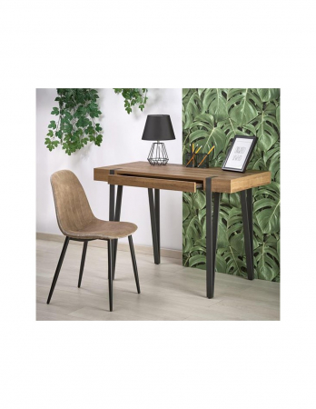 Birou HM B39 maro din MDF laminat cu picioare metalice negre si sertar [1]