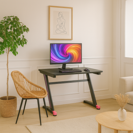 Birou de gaming negru HM B40 cu iluminare LED RGB si scaun ergonomic [6]