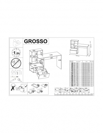 Birou HM Grosso cu spatii de depozitare in stejar auriu si gri antracit cu scaun pe roti [1]