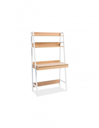 Birou - Birou SL Olsen B cu structura alba si polite din lemn de stejar