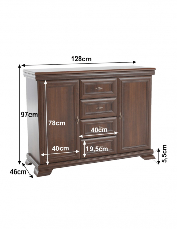 Comoda pentru living VM3 din lemn de nuc, cu 2 usi si 4 sertare, picioare masive si manere aurii [3]