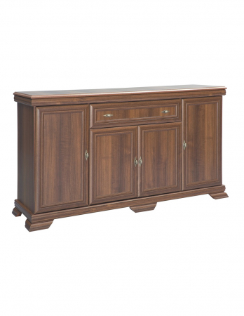 Comoda living VM4 din PAL melaminat nuc, cu 4 usi si 1 sertar, detaliu cu decoratiuni pe blat [1]