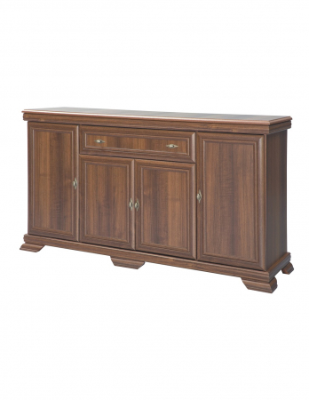 Comoda living VM4 din PAL melaminat nuc, cu 4 usi si 1 sertar, detaliu cu decoratiuni pe blat [2]