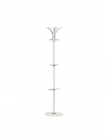 Hol - Cuier vertical din lemn alb cu 15 agatatori si baza rotunda din ceramica