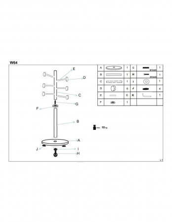 Cuier pom HM W64 din metal cu 6 brate si baza circulara [3]