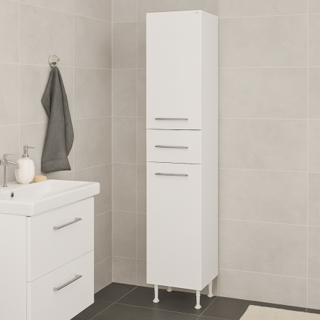 Baie - Dulap baie tip coloana alb lucios cu 2 usi si sertar GN0101