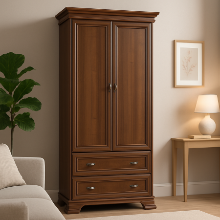 Mobilier living - Dulap VMS1 din lemn masiv cu 2 usi si 2 sertare, culoarea nucului