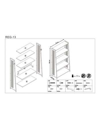 Etajera HM REG13 cu 5 polite din MDF stejar auriu si structura metalica neagra [4]