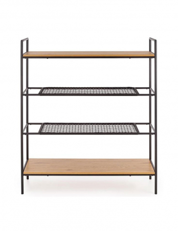 Etajera cu 4 polite metal negru si MDF stejar auriu [6]