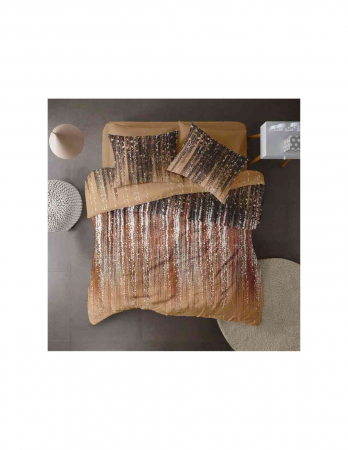 Lenjerii pat - Lenjerie de pat Renforce cu imprimeu abstract maro, negru si alb pentru pat dublu