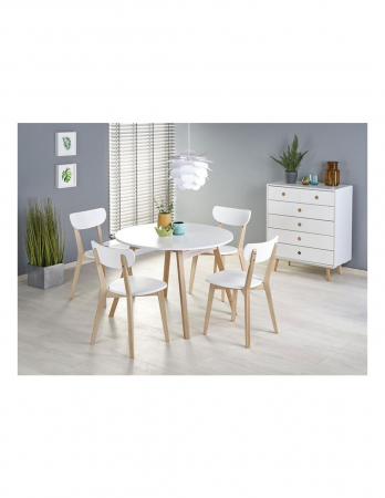 Mese living - Masa extensibila rotunda alba HM Ruben cu picioare din lemn in living amenajat