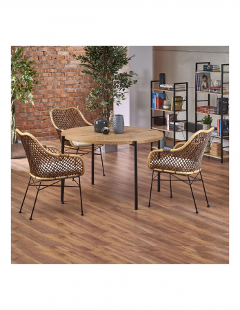 Mese living - Masa rotunda HM Morgan cu blat din stejar auriu si picioare negre