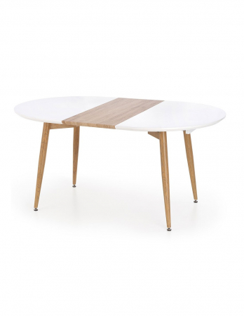 Mese living - Masa living HM Caliber cu blat alb si insertie lemn, picioare stejar