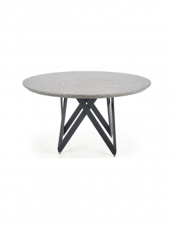 Mese - Masa de living rotunda Gustimo cu blat gri marmorat si picioare metalice negre