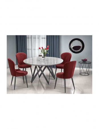 Masa de living rotunda Gustimo cu blat gri marmorat si picioare metalice negre [1]