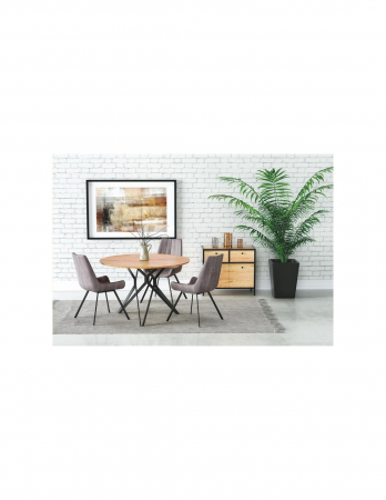 Mese - Masa living HM Pixel 2 cu blat rotund alb din MDF și picioare metalice negre într-un decor modern